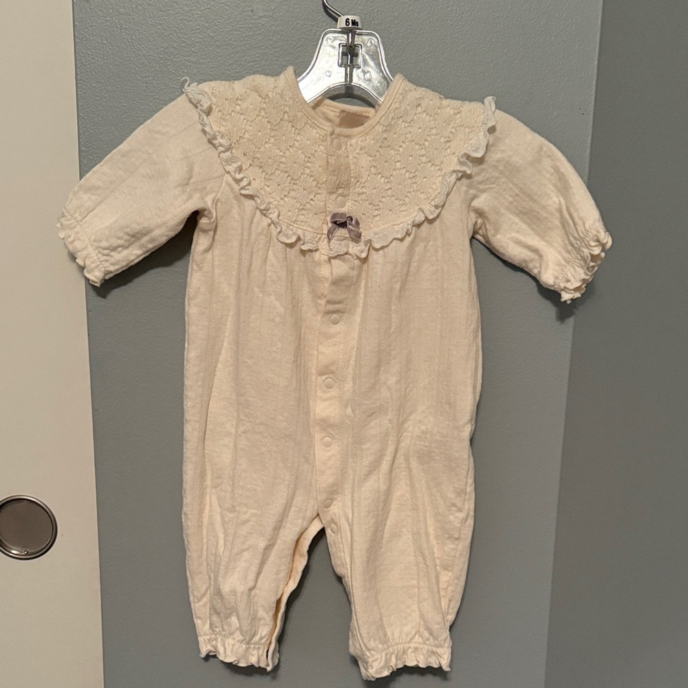 Cream Baby Romper with Lace Collar
